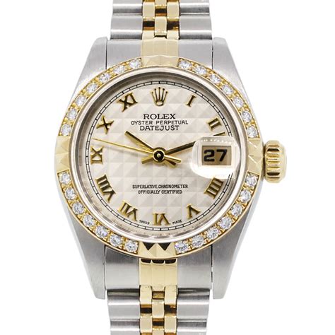 ladies rolex datejust two tone with pyramid roman numeral dial|rolex datejust 69173.